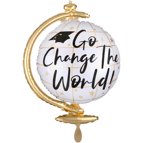 Folienballon als Globus go change the world weiss schwarz gold