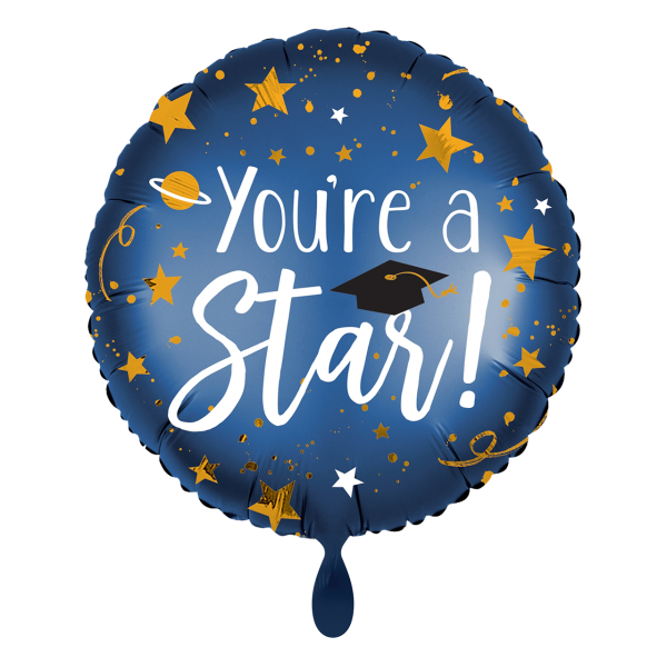 Folienballon You´re a Star blau mit goldenen Sternen rund 45 cm