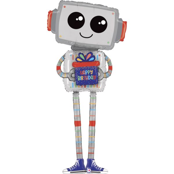 Airwalker Roboter Happy Birthday 150 cm groß mit Geschenk in den Händen