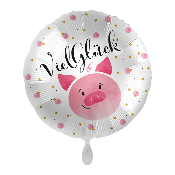 Folienballon viel Glück mit Schweinchen 45 cm Rundballon