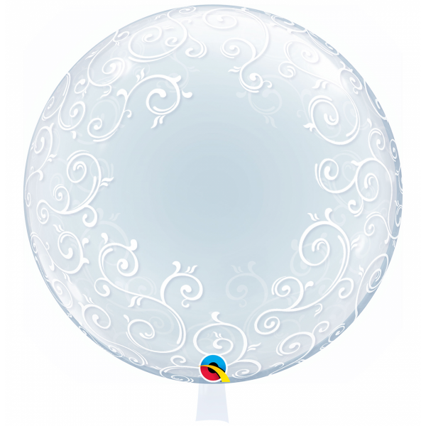 Deco Bubble transparent mit Ornamenten und befüllbar mit bunten Ballons und Geldscheinen, personalisierbar mit Wunschtext