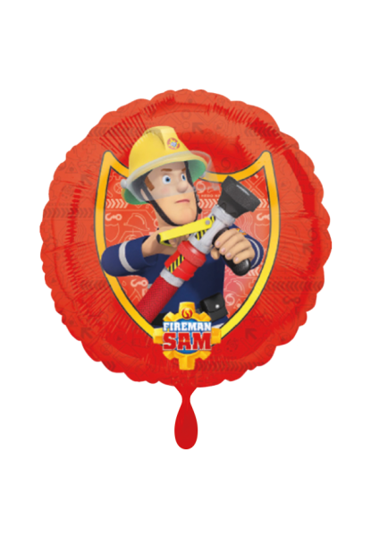 Folienballon rot mit Feuerwehrmann Sam als Partydekoration