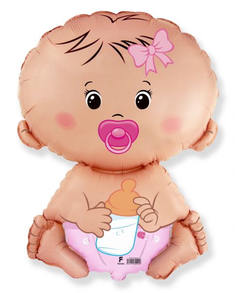 Folienballon Babyfigur sitzend rosa 45 cm