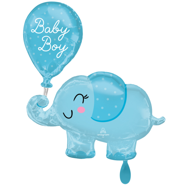 Folienballon Elefant mit Luftballon Baby Boy 78 cm blau
