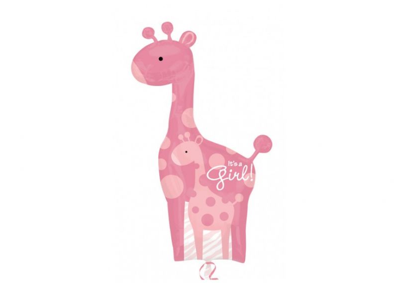Folienballon zur Geburt Giraffe rosa XXL 107 cm