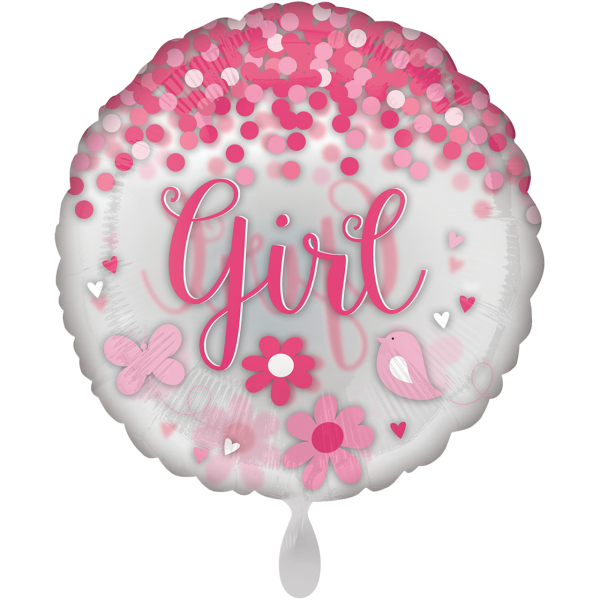 Folienballon XXL Girl mit rosa Konfetti transparent pink/rosa