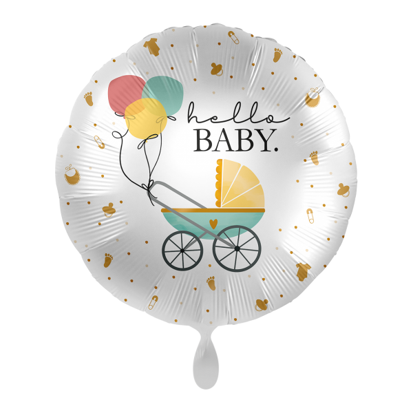 Follienballon hello baby mit Kinderwagen 45 cm