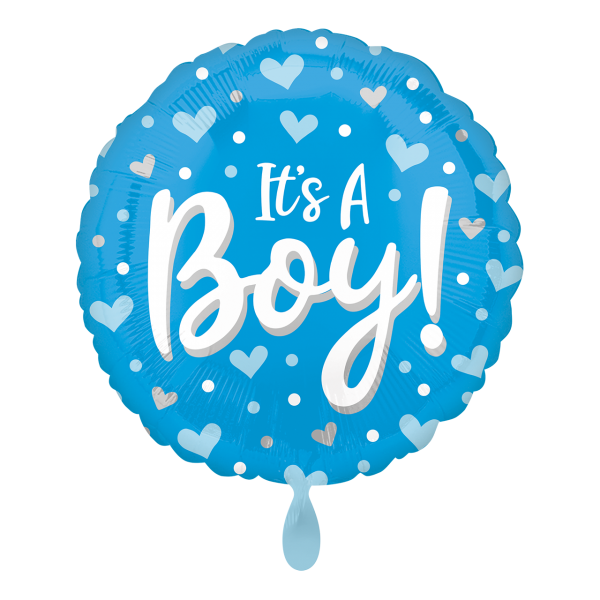 Folienballon its a Boy blau mit Herzen 45 cm