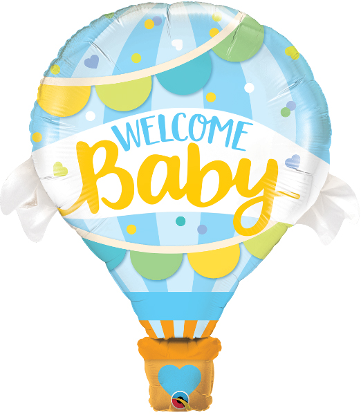 Folienballon XL Welcome Baby blau zur Geburt