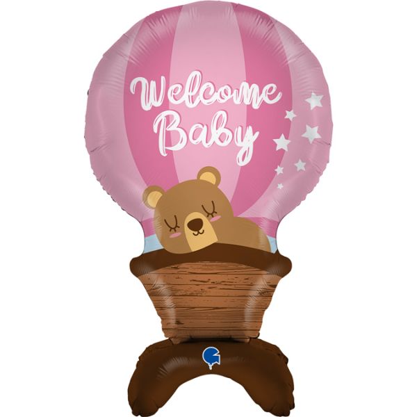 Folienballon Welcome Baby rosa 97 cm stehender Ballon nur mit Luft füllbar