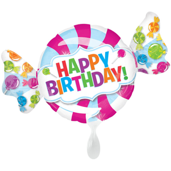 Folienballon XXL Motiv Bonbon pink mit der Aufschrift Happy Birthday