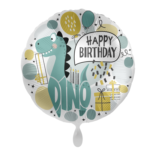 Folienballon Happy Birthday Dino rund 45 cm