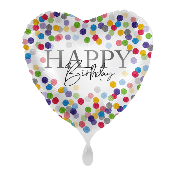 Folienballon Herzballon Happy  Birthday mit bunten Punkten 45 cm