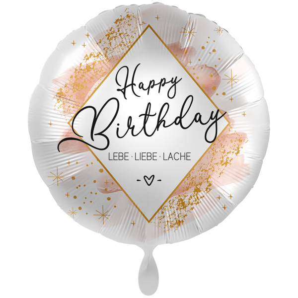 Folienballon rund Happy Birthday, lebe, liebe, lache, 45 cm