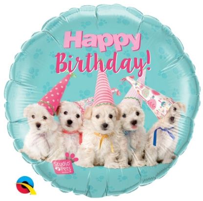 Folienballon Happy Birthday türkis mit Hundewelpen