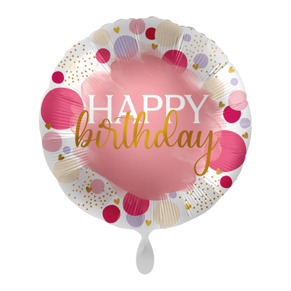 Folienballon Happy Birthday rosa Punkte 45 cm
