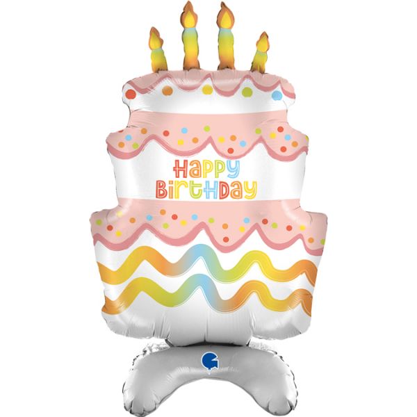 Folienballon Happy Birthday stehende Torte nur mit Luft füllbar