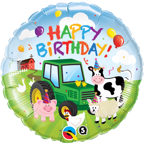 Folienballon Happy Birthday Rundballon Traktor mit Tieren 45 cm