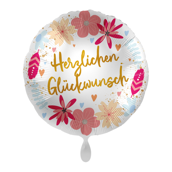 Folienballon Herzlichen Glückwunsch mit Blumen rund 45 cm