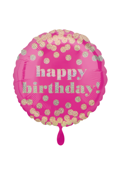 Folienballon Happy Birthday pink mit Goldglitzer