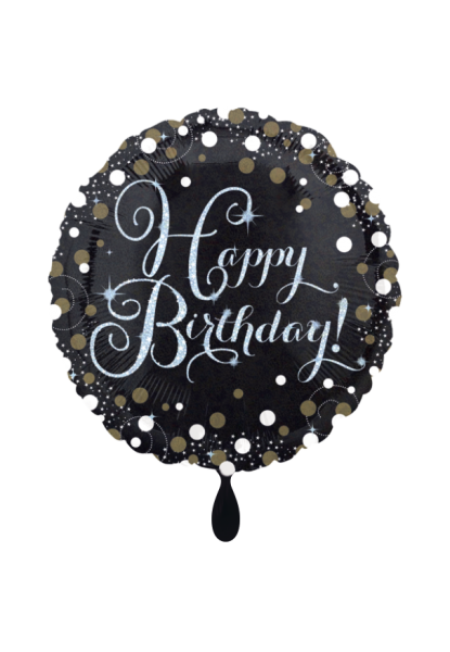Folienballon Happy Birthday schwarz mit Goldglitzer