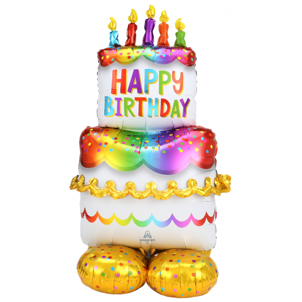Folienballon Happy Birthday Tort mit Kerzen AirLoonz 134 cm luftgefüllt