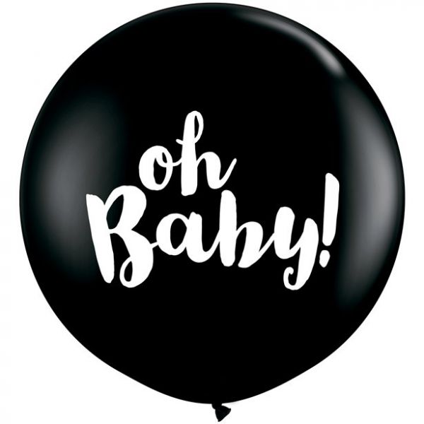 Latexballon schwarz XXL mit der Aufschrift oh Baby befüllbar mit Konfetti und Luftballons