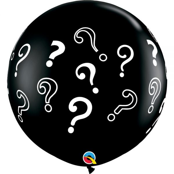 Latexballon XXL schwarz mit weißen Fragezeichen für Gender Reveal Party befüllbar mit Konfetti und Luftballons
