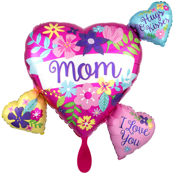 Folienballon Herzballon zum Muttertag XXL 69 cm mit vier Herzen