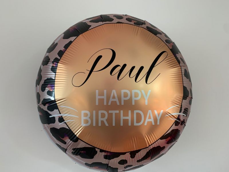 Folienballon Happy Birthday mit Tigerrand und zusätzlichem Namen personalisierbar