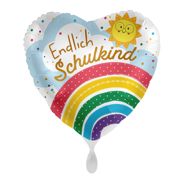 Folienballon Endlich Schulkind Schulballon 45 cm mit Regenbogen