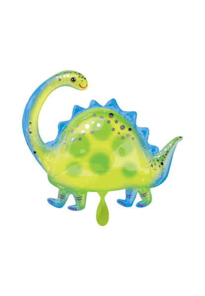 Folienballon XXL Dinosaurier in grün/blau mit lachendem Gesicht als Geschenkballon