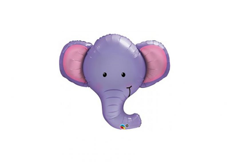 Folienballon XXL Elefantenkopf lila mit rosa Ohren und langem Rüssel