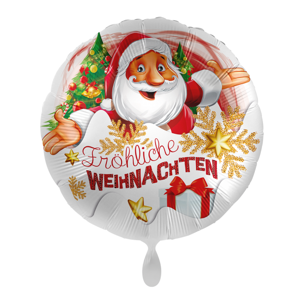 Folienballon Fröhliche Weihnachten Nikolaus und Christbaum rund 45 cm