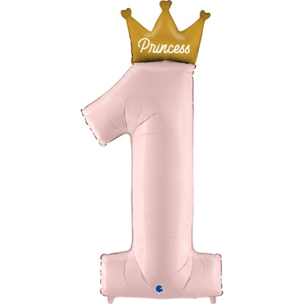 Zahlenballon rosa mit Krone Prince 117 cm