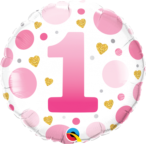 Folienballon 1 Geburtstag rund 45 cm pink