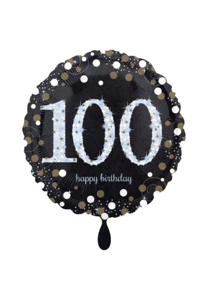 Folienballon Happy Birthday 100 schwarz silber als Geburtstagsdekoration