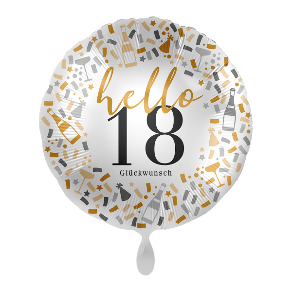 Folienballon Zahlenballon 18 rund hello 18 Glückwunsch