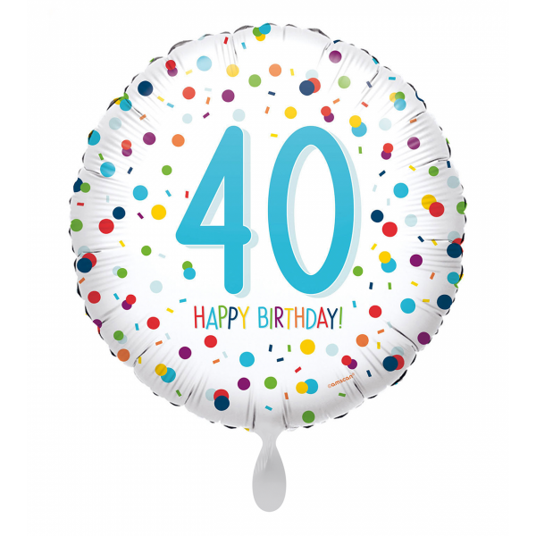 Folienballon 40 Happy Birthday Rundballon 45 cm mit Konfetti