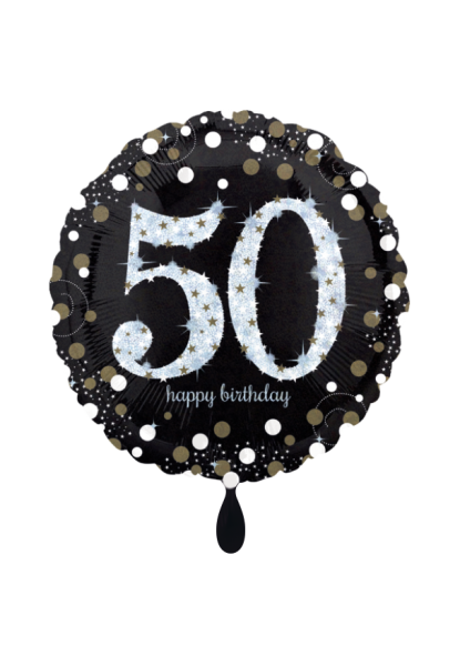 Folienballon Happy Birthday 50 schwarz silber als Geburtstagsdekoration