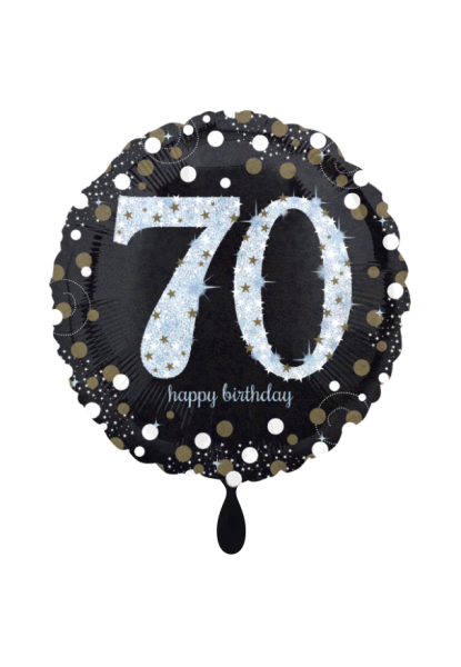 Folienballon Happy Birthday 70 schwarz silber als Geburtstagsdekoration