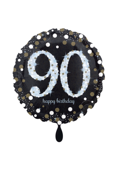 Folienballon Happy Birthday 90 schwarz silber als Geburtstagsdekoration