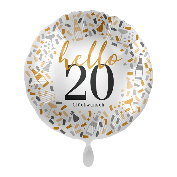 Folienballon Zahlenballon hello 20 Glückwunsch rund gold silber 45 cm